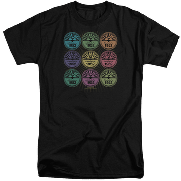 Black men's tall fit t-shirt with Sun Records Rocking Color Block graphic