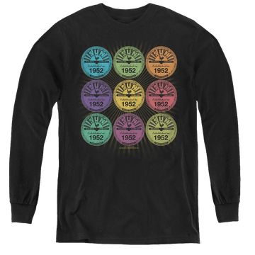 Black youth long sleeve t-shirt with Sun Records Rocking Color Block graphic