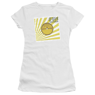 White juniors t-shirt with Sun Records Fourty Five graphic