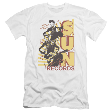 White men's premium slim fit t-shirt with Elvis Presley Tri Elvis graphic