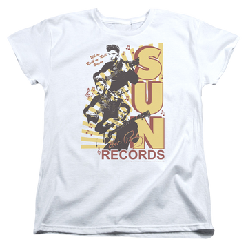 White women's t-shirt with Elvis Presley Tri Elvis graphic