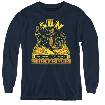 Navy youth long sleeve t-shirt with Sun Records Rooster graphic