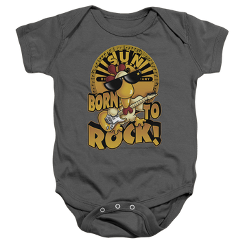Charcoal baby bodysuit with Sun Records Born To Rock graphic