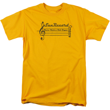 Gold men's regular fit t-shirt with Sun Records Music Staff graphic