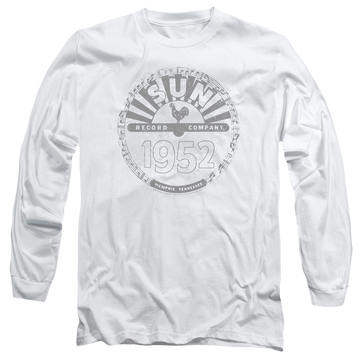 White men's long sleeve t-shirt with Sun Records Crusty Logo graphic