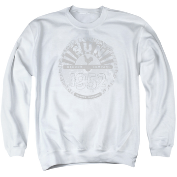 White men's crewneck sweatshirt with Sun Records Crusty Logo graphic