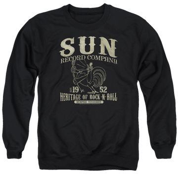 Black men's crewneck sweatshirt with Sun Records Rockabilly Bird graphic