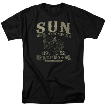 Black men's regular fit t-shirt with Sun Records Rockabilly Bird graphic