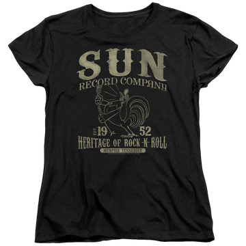 Black women's t-shirt with Sun Records Rockabilly Bird graphic