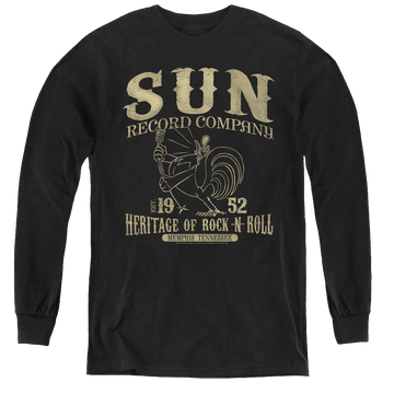 Black youth long sleeve t-shirt with Sun Records Rockabilly Bird graphic