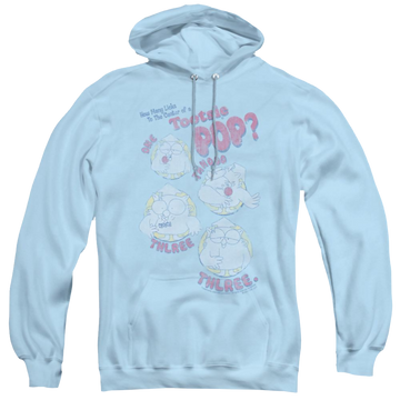 Light blue pullover hoodie with Tootsie Roll Tootsie Pop Three graphic