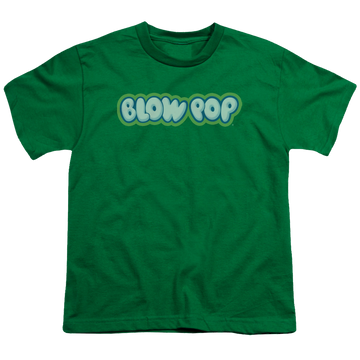 Kelly green youth t-shirt for ages 8 to 12 with Blow Pop Logo graphic