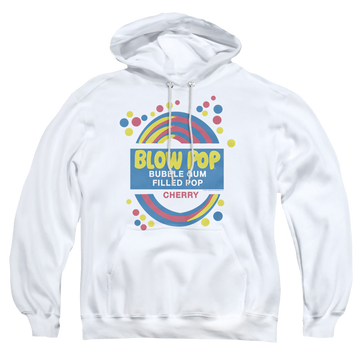 White pullover hoodie with Blow Pop Label graphic
