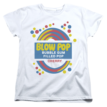 White women's t-shirt with Blow Pop Label graphic
