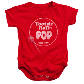 Red baby bodysuit with Tootsie Pop Tootsie Roll Pop Logo graphic