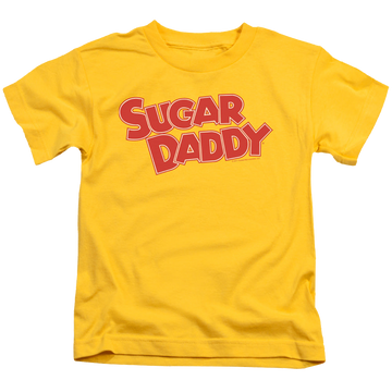 Yellow kid's t-shirt for ages 4 to 7 with Sugar Babies Sugar Daddy graphic