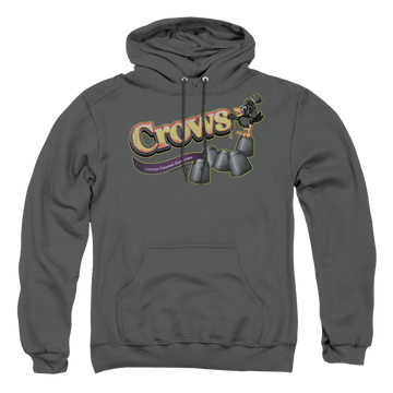 Charcoal pullover hoodie with Tootsie Roll Crows graphic