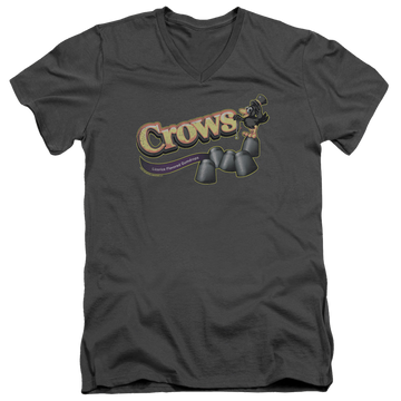 Charcoal men's v-neck t-shirt with Tootsie Roll Crows graphic