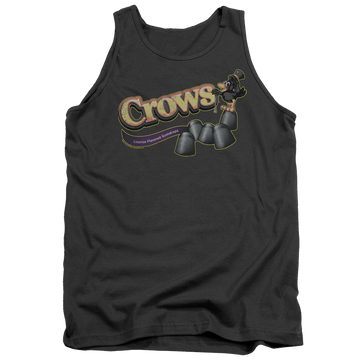 Charcoal men's tank with Tootsie Roll Crows graphic