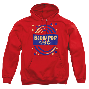 Red pullover hoodie with Blow Pop Rough graphic