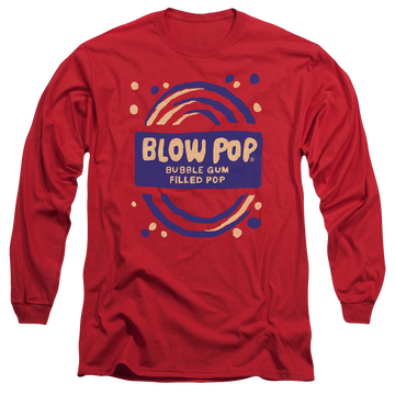 Red men's long sleeve t-shirt with Blow Pop Rough graphic