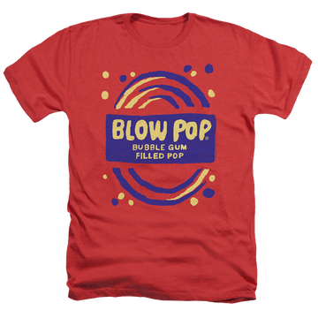Red men's heather t-shirt with Blow Pop Rough graphic