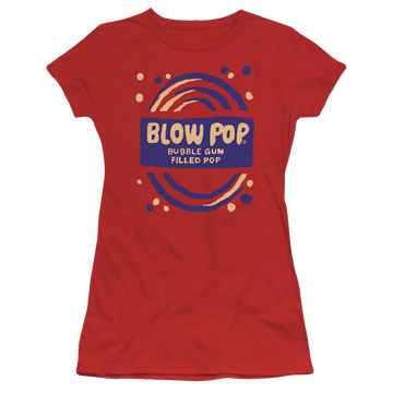 Red juniors t-shirt with Blow Pop Rough graphic