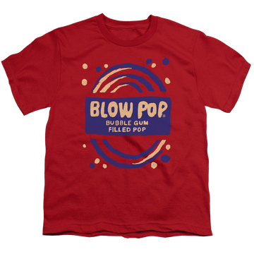 Red youth t-shirt for ages 8 to 12 with Blow Pop Rough graphic