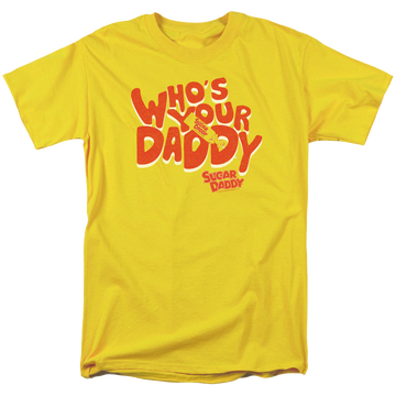 Yellow men's regular fit t-shirt with Sugar Babies Sugar Daddy Whos Your Daddy graphic