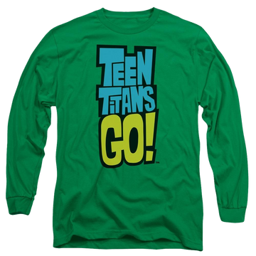 Kelly green men's long sleeve t-shirt with Teen Titans Go! Teen Titans Go Logo graphic
