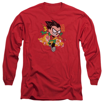Red men's long sleeve t-shirt with Teen Titans Go! Teen Titans Go Robin graphic