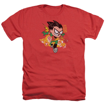 Red men's heather t-shirt with Teen Titans Go! Teen Titans Go Robin graphic
