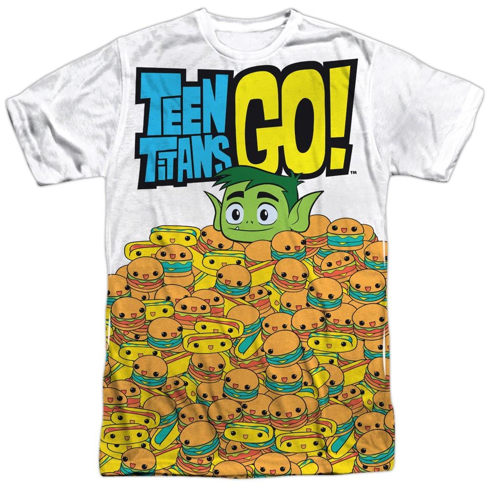 Teen Titans Go - Burgers & Dogs Adult All Over Print 100% Poly T-Shirt Men's All-Over Print T-Shirt Teen Titans Go! Men's All-Over Print T-Shirt S Multi