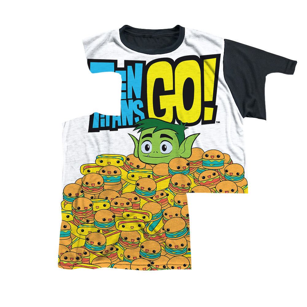 Teen Titans Go! Burgers & Dogs - Youth Black Back T-Shirt Youth Black Back T-Shirt (Ages 8-12) Teen Titans Go!   