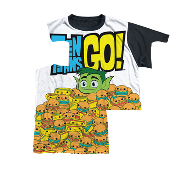 Teen Titans Go! Burgers & Dogs youth black back t-shirt for ages 8 to 12