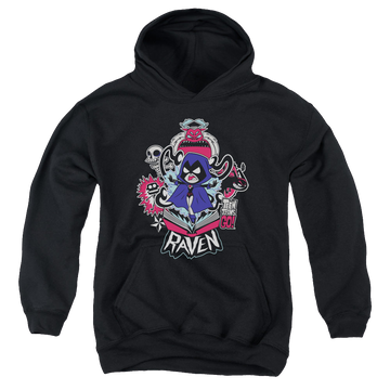 Black youth hoodie for ages 8 to 12 with Teen Titans Go! Raven graphic