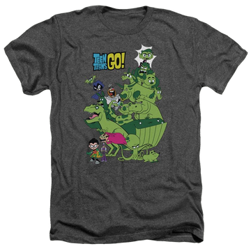Charcoal men's heather t-shirt with Teen Titans Go! Teen Titans Go Beast Boy Stack graphic