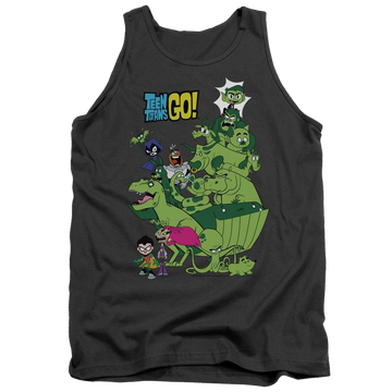 Charcoal men's tank with Teen Titans Go! Teen Titans Go Beast Boy Stack graphic