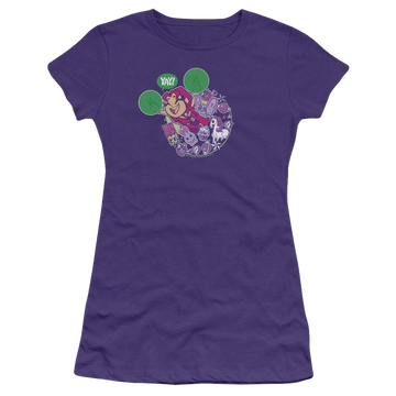 Purple juniors t-shirt with Teen Titans Go! Teen Titans Go Yay graphic