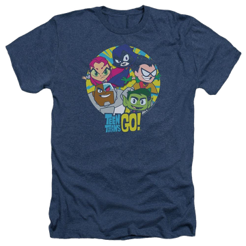Navy men's heather t-shirt with Teen Titans Go! Teen Titans Go Go Go Group graphic