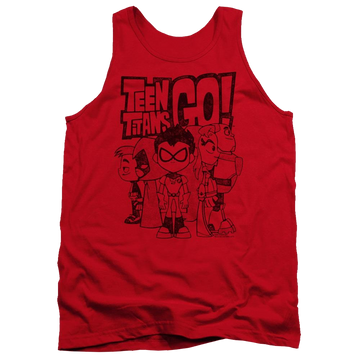 Red men's tank with Teen Titans Go! Teen Titans Go Team Up graphic
