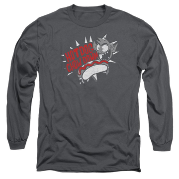 Charcoal men's long sleeve t-shirt with Teen Titans Go! Teen Titans Go Hot Dog graphic