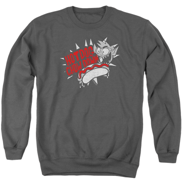 Charcoal men's crewneck sweatshirt with Teen Titans Go! Teen Titans Go Hot Dog graphic