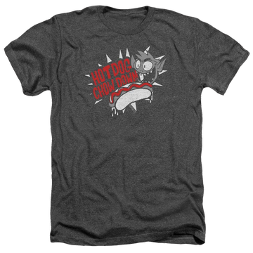 Charcoal men's heather t-shirt with Teen Titans Go! Teen Titans Go Hot Dog graphic