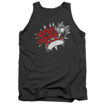 Charcoal men's tank with Teen Titans Go! Teen Titans Go Hot Dog graphic