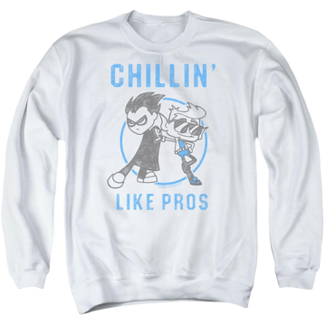 White men's crewneck sweatshirt with Teen Titans Go! Teen Titans Go Like Pros graphic