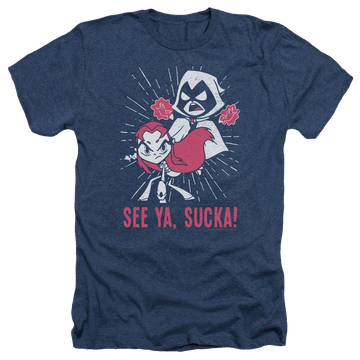 Navy men's heather t-shirt with Teen Titans Go! Teen Titans Go Suckas graphic