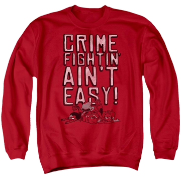 Red men's crewneck sweatshirt with Teen Titans Go! Teen Titans Go Not Easy graphic