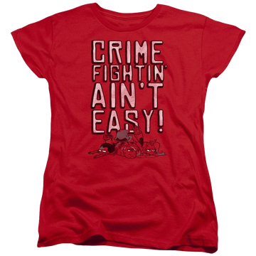 Red women's t-shirt with Teen Titans Go! Teen Titans Go Not Easy graphic