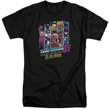 Black men's tall fit t-shirt with Teen Titans Go! Teen Titans Go To The Movies graphic